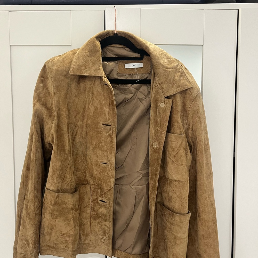 Barneys New York Tan Bomber Jacket Suede Classic